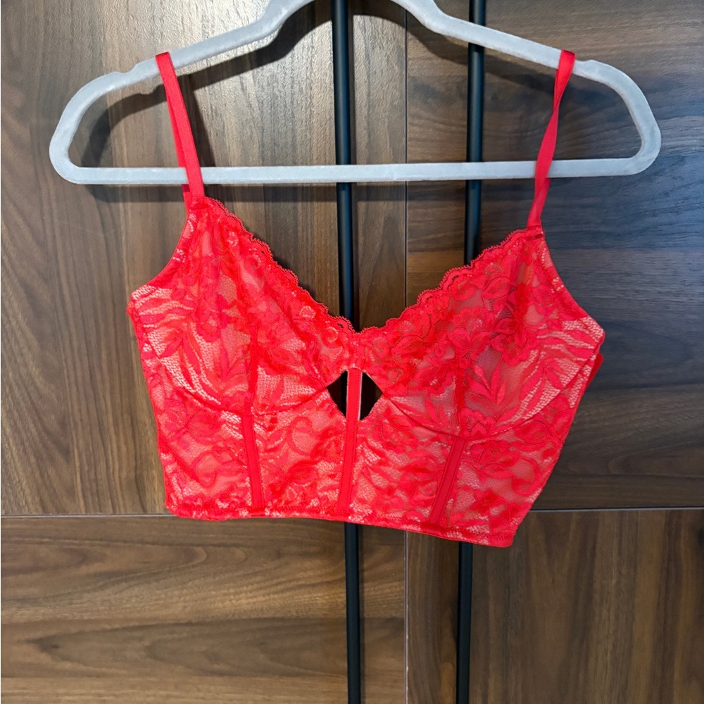 Popilush corset style Red Lace Crop Top